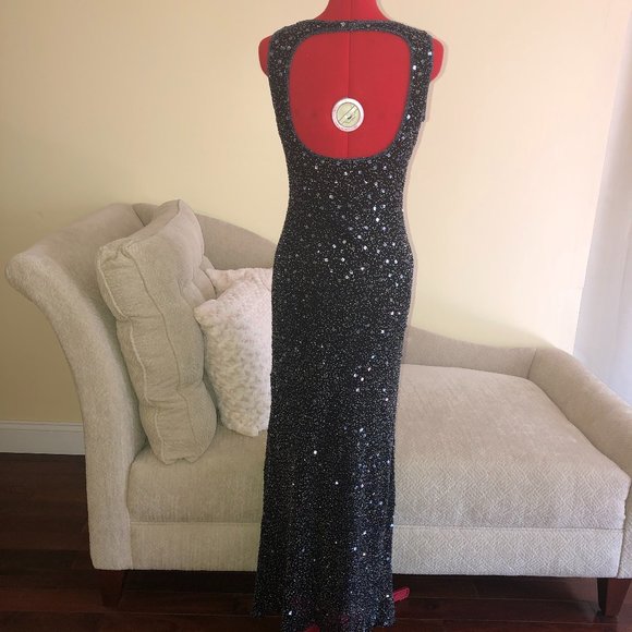 Stenay Vtg 90s Black Silk Beaded Full Length Dress Glamcore Old Money Sparkly - Picture 2 of 16